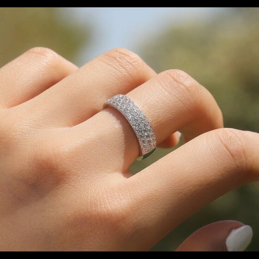 Diamond Eternity Ring Band pave setting 1/2 comfort fit 3 row - Picture 6 of 9
